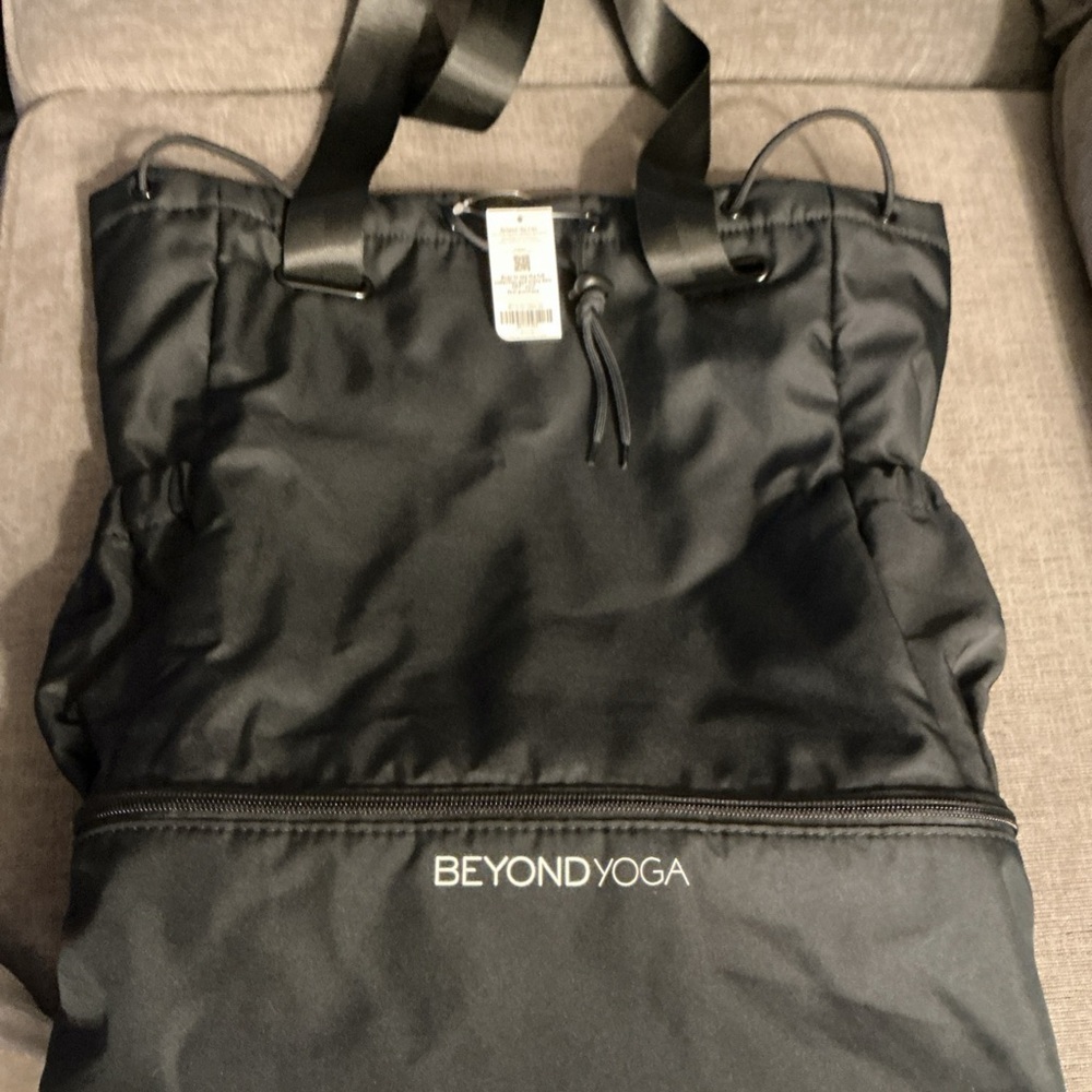 Beyond Yoga Black Convertible Tote with Logo